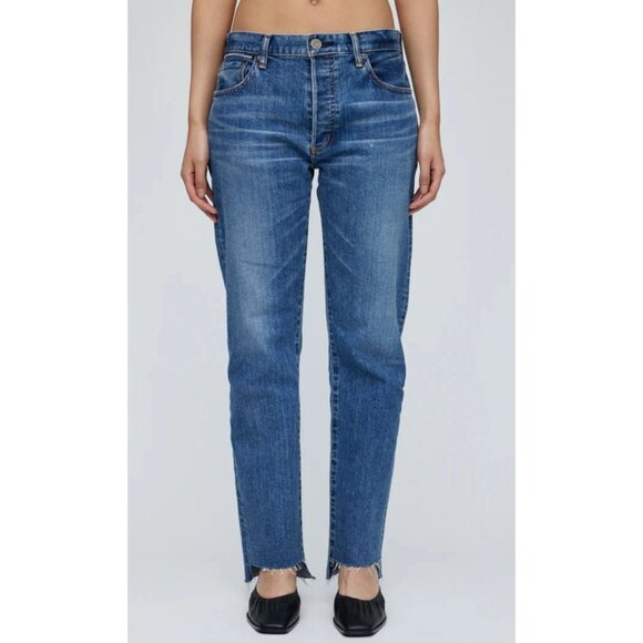 Moussy Vintage MV Harris Straight High Rise Step Hem Jeans Blue Size 23 - Picture 1 of 7